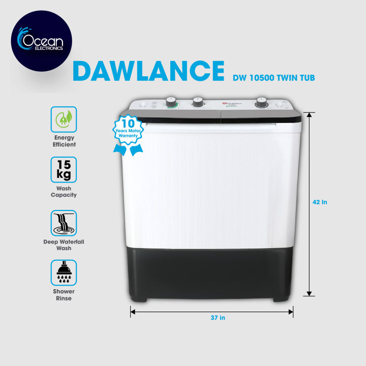 Dawlance Semi Automatic Twin Tub Washing Machine DW-10500 / 12 kg Washing Capacity With 10 Years Motor Warranty
