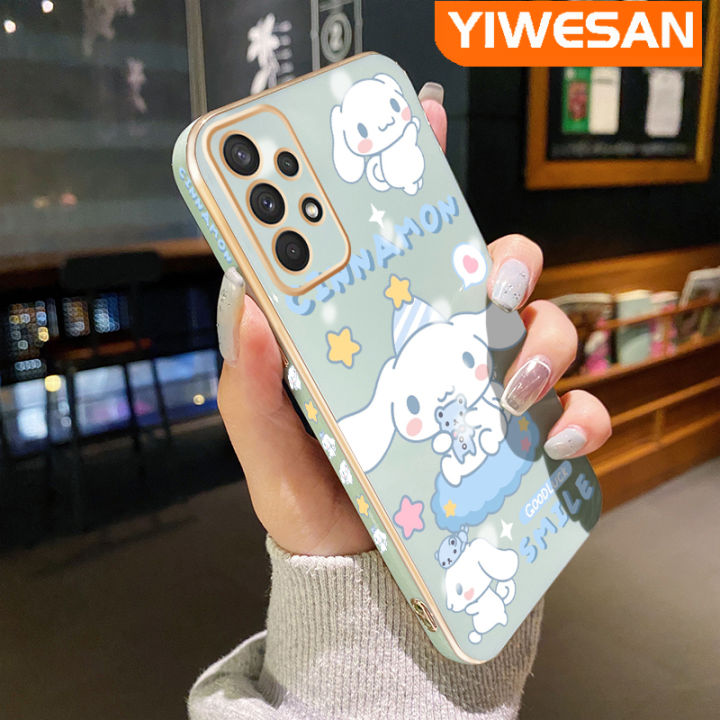 YIWESAN Case For Samsung galaxy A32 5G A32 4G M32 5G Case Cartoon Cinnamoroll Dog Pattern Luxury Plating Phone Case Square Edge Pattern Shockproof Soft Casing Full Lens Cover Camera Protection Cases