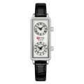 Dual Movement Watch Women Quartz Wristwatch 2 Time Zone Clock Stainless Steel Black Leather. 