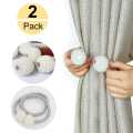 2 PCS Magnetic Pearl Curtain Buckle Magnetic Curtain Tiebacks Convenient Drape Tie European Style Decorative Weave Rope Curtain Rings & Buckles Holder for Window Sheer Blackout Draperies, Braided Straps Ball Buckles,  Parday. 