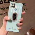 For Realme C21Y Back Cover + Rhinestone Ring Holder Stand Shiny Plating Square Bumper Girls Phone Case Soft TPU Silicone Shockproof Protective Cover. 