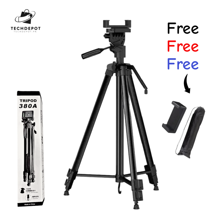 380A Heavy Duty Tripod for Mobile, DSLR & Cameras | 5 Feet Tripod Stand | Black Color | 1.5kg Load Capacity | Free Mobile Holder & Carrying Bag – Ideal for YouTube & Videography by TechDepot