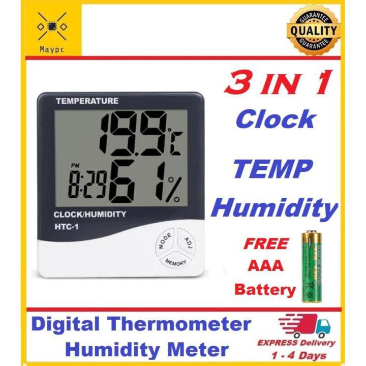 Indoor Room LCD Electronic Temperature Humidity Meter Digital Thermometer Hygrometer Weather Station Alarm Clock HTC-1