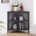 Corner Storage Cabinet Wooden Shelves, Free-Standing Organizer for Compact Space in Living Room/Bedroom/Entryway/Kitchen, Two Mesh Doors, Brown. 