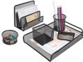 Office Table Stationery Table Set 6 in 1 Desk Organizer Table Set Pen Stationery Holder Stand & Letter Tray Tier Metal Mesh. 