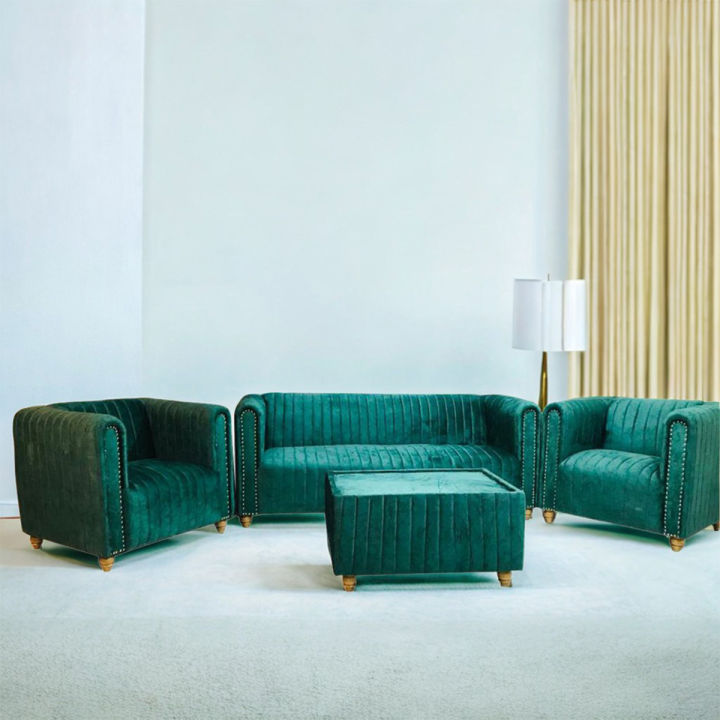 07-seater green color  sofa set with good and soft touch high quality foam use inside & soft touch feel comfortable when seat