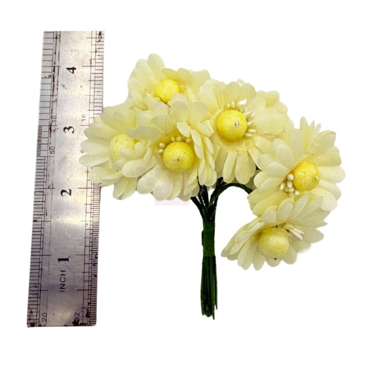 Cheerful Light Yellow Artificial Flowers - 10 Flowers in a Bunch (Approx. 3.5 Inches Tall)