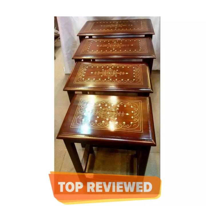 Wooden Nesting Tables Chinioti Solid Sheesham Wood Nesting Tables Set of 4 (Coffee table Serving table , Furniture Wooden ) - Strait D13-Light Brown