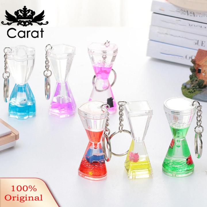 Carat Sand Timer Key Ring Portable Liquid Hourglass Keychain with Metal Car Key Ring Holder Diy Backpack Decoration Pendant Ornament Birthday Gift