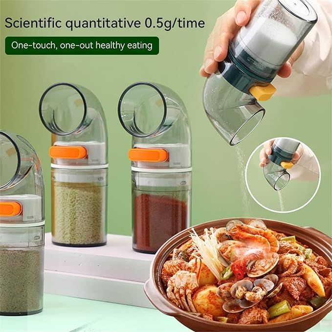 Imported Quality New Arrival (3 Pcs Set with Stand) or (1 Single Pc) Kitchen quantitative salt and pepper shakers, seasoning tank, 0.5g salt control bottle, press salt dispenser