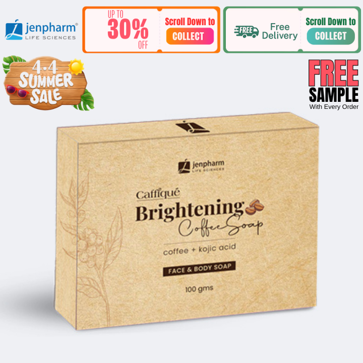 Jenpharm - Brightening Coffee Soap with Kojic Acid & Olive Oil - 100g | For Men & Women | Exfoliating & Cleansing Bar for Glowing Skin | Fades Dark Spots, Hyperpigmentation & Tan for Face & Body