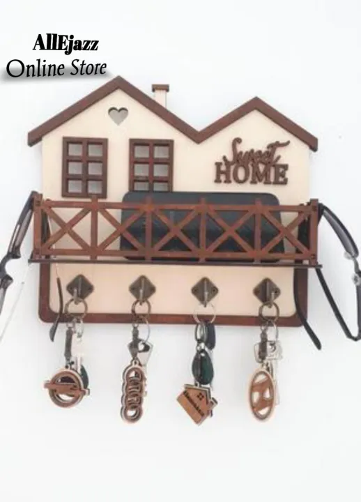 Wooden%20House%20shape%20Wall%20Mounted%20keychains%20and%20Mobile%20holder%20%7C%20Hanging%20our%20keys%7C%20-%20Image%204