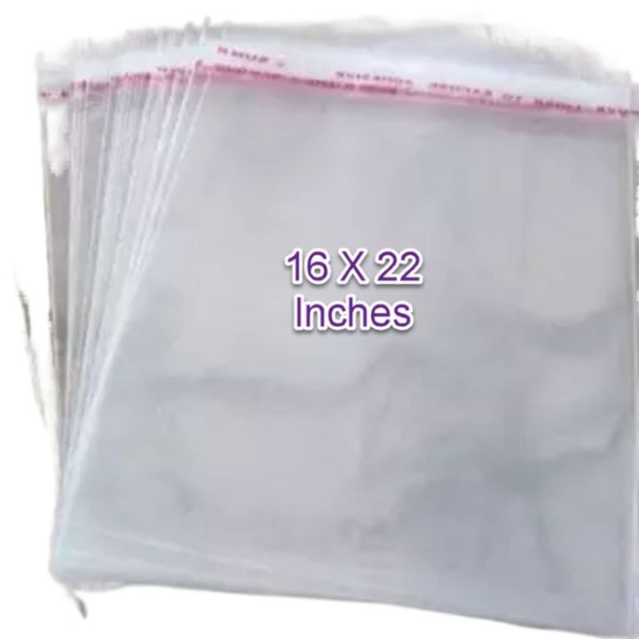 Pack of 25 Tape Bags 16 X 22 Inches Clothes packing transparent plastic cellophane magic sticky tape paper stick resealable bags, Packing Material plastic bags