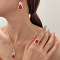 【Hot demand】Europe and America ins Water Drop Jewelry Set Personalized Fashion Color Rhinestone Necklace Earrings Ring Set Bridal Jewelry.