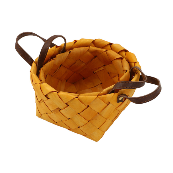 QUANBU 4 Pcs Hand Woven Bread Fruit Storage Basket Wood Chip Woven Storage Box Japanese Round Food Tray