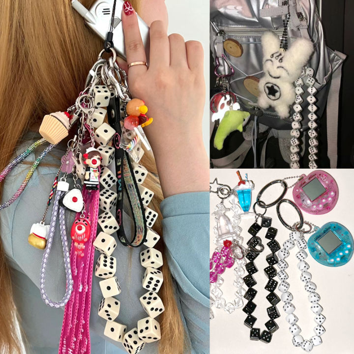 Korean Charm Dice Keychain Kawaii Harajuku Game Console Phone keychains Y2K Fashion Bag Pendant Jewelry Vintage Accessories