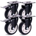 Castor 4Inch Wheels 4Pice Set Heavy Duty PU Rubber Swivel Trolley Furniture Caster with Brakes Black. 