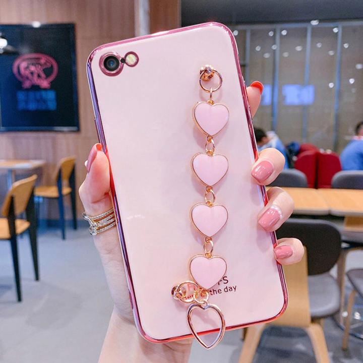 For iPhone iPhone Back Cover with Love Heart Chain Wrist