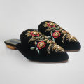 Embroidery Flat Pumps for Women – Multicolor Handwork, Black Velvet. 