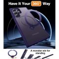 Torras UPRO Ostand Spin Series Magsafe Compatible Phone Case for Samsung Galaxy S24 Ultra – Dark Purple. 