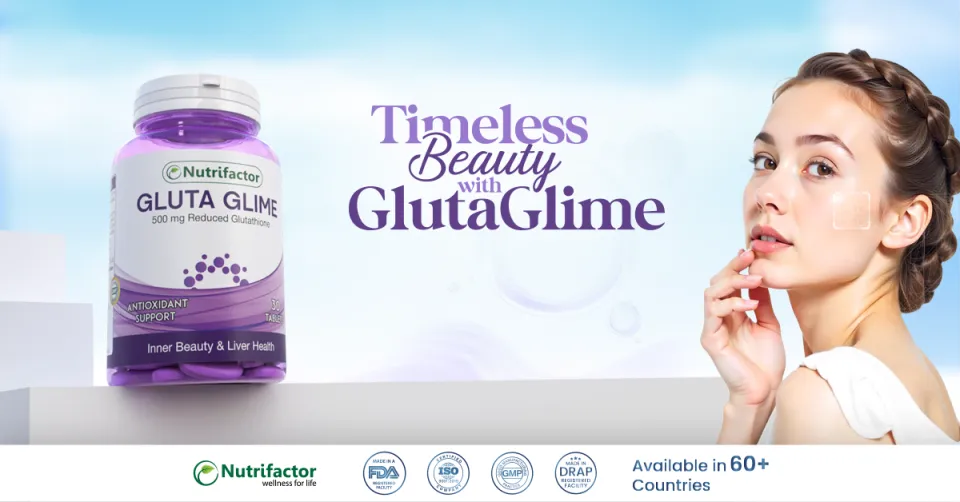 Nutrifactor Gluta Glime  Anti-Aging & Skin Brightening Supplement with L- Glutathione, Vitamin C, Alpha Lipoic Acid & Vitamin E | 30 Tablets |  Daraz.pk