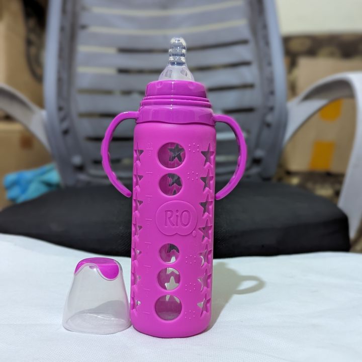 Rio%20glass%20baby%20feeder%20240ml/8oz%20with%20silicon%20cover%20&%20regular%20small%20teat%20imported%20(1pc)%20-%20Image%203