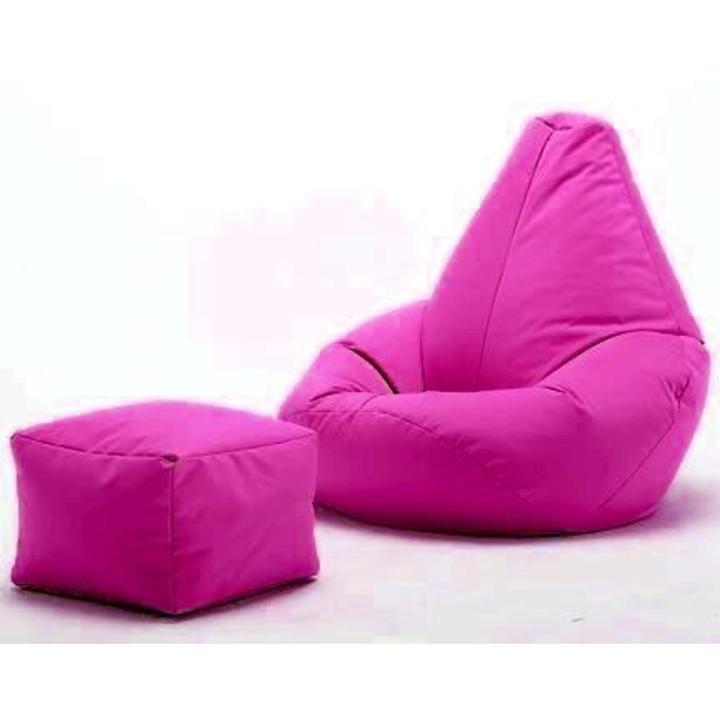 Pink Comfy Style Bean Bag Sofa With Stool