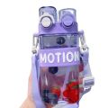 Imported Original Water Bottle Motion Bpa-Free Acrylic Water Bottle Perfect For School Kids And Active Females Customizable Sipper And 550ml Capacity Vibrant Colors And Playful Patterns Double Drinking Nozzle Design With Straw Moveable Transparent Caps. 