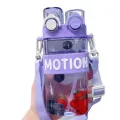 Imported Original Water Bottle Motion Bpa-Free Acrylic Water Bottle Perfect For School Kids And Active Females Customizable Sipper And 550ml Capacity Vibrant Colors And Playful Patterns Double Drinking Nozzle Design With Straw Moveable Transparent Caps. 