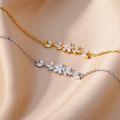 Elegant Zircon Flowers Bracelet For Women Girls Charm Gold Color Stainless Steel Plant Bracelets Luxury Designer Jewelry Gifts. 