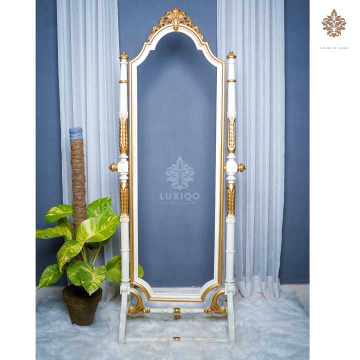 Luxiqo-Wooden Russian Mirror White & Gold Stand-Wooden Mirror Stand ...