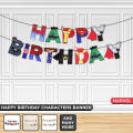 Super Hero Happy Birthday Banner, Card Hanging Banners, Party Supplies, Photo Backdrop & Background Wall Decoration, Birth Day Decorative Flags, Avengers Black Panther Spiderman Batman Iron Man Hulk Thor Captain America Superman Kids Parties Cards Flag. 