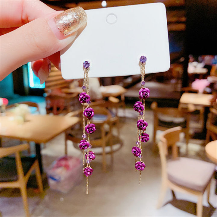 Lightweight Rose Petal Drop Earrings Trendy Sparkling Handcrafted Tassel Dangle Earrings Long Women's Fashion Jewelry for Evening Events Formal Occasions Bridesmaids Festivals Gift for Her