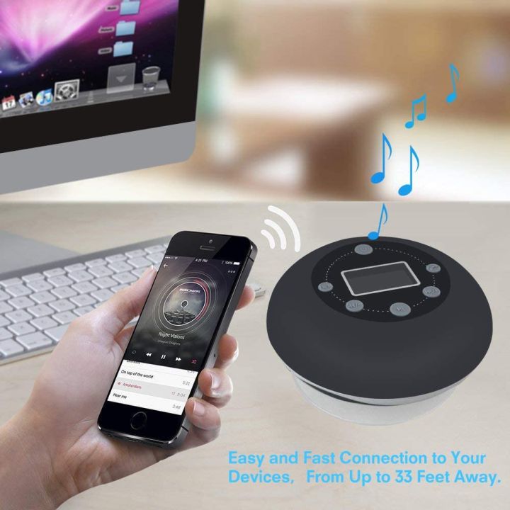 Shower%20Radio%20Bluetooth%20Speaker%205.0,%20JoyGeek%20Waterproof%20Wireless%20Bathroom%20Music%20with%20Suction%20FM%20Microphone%20Hands-Free%20Calling%2010%20Hours%20LCD%20Clock%20Display%20SD%20Card%20Play%20for%20%C3%8EPhone%20%C3%8CP%C3%81d%20Samsung%20-%20Image%204