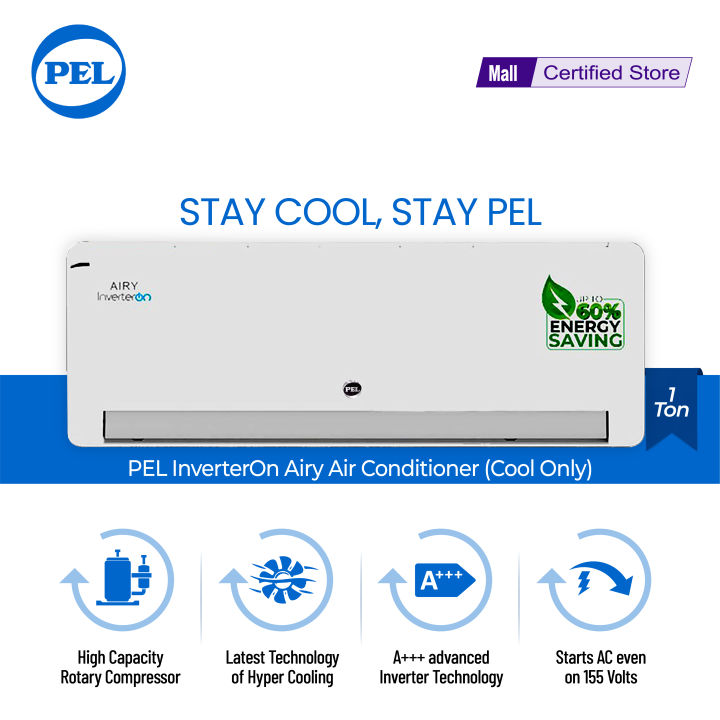 PEL INVERTER AC 1.5 TON PINVO18K AIRY (Only Cool  series )  Energy Efficient NEW  MODEL 2023-With 10 Year Compressor Warranty\ Installation Free