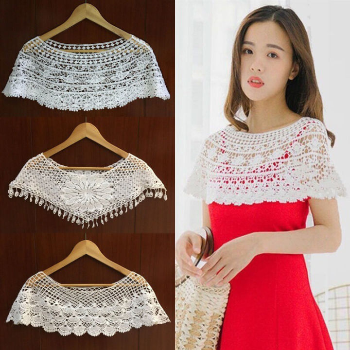 Women Knit Hollow Out Shawl Wrap Wedding Bridal Evening Dress Lace Shawl Wedding Sunflower Lace Scarf Shrug Cape Poncho Eatop