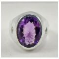 Natural Amethyst Gemstone with 925 Sterling Silver Ring For Men's. 