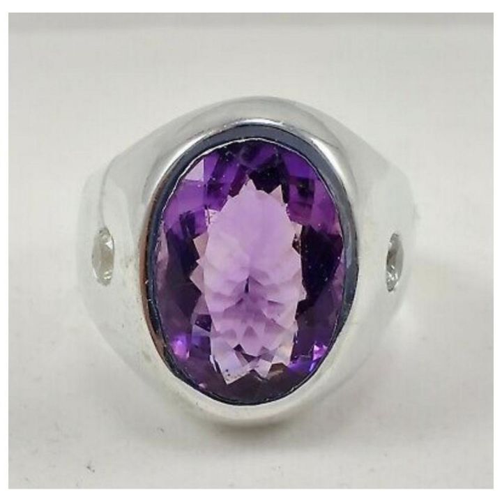 Natural Amethyst Gemstone with 925 Sterling Silver Ring For Men's