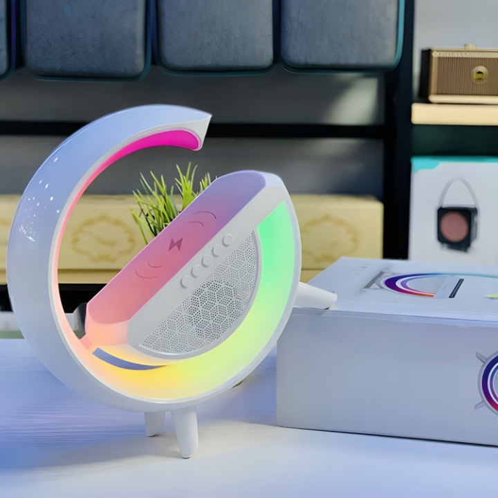 G Shaped LED Lamp BT 2301 Portable Bluetooth Speaker With Wireless Charging & RGB Lights