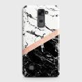 LG Stylus 2 / Stylus 2 Plus / Stylo 2 / Stylo 2 Plus Cover - Black & White Marble With Chic RoseGold Strip Case with Life Time Colors Guarantee b-75. 