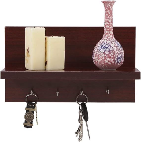 WILLART Wall Hanging Key Holder for Home Decor, Handcrafted Wooden Design Key Hooks, Key Rack, and Key Hangers with Floating Shelves Organizer