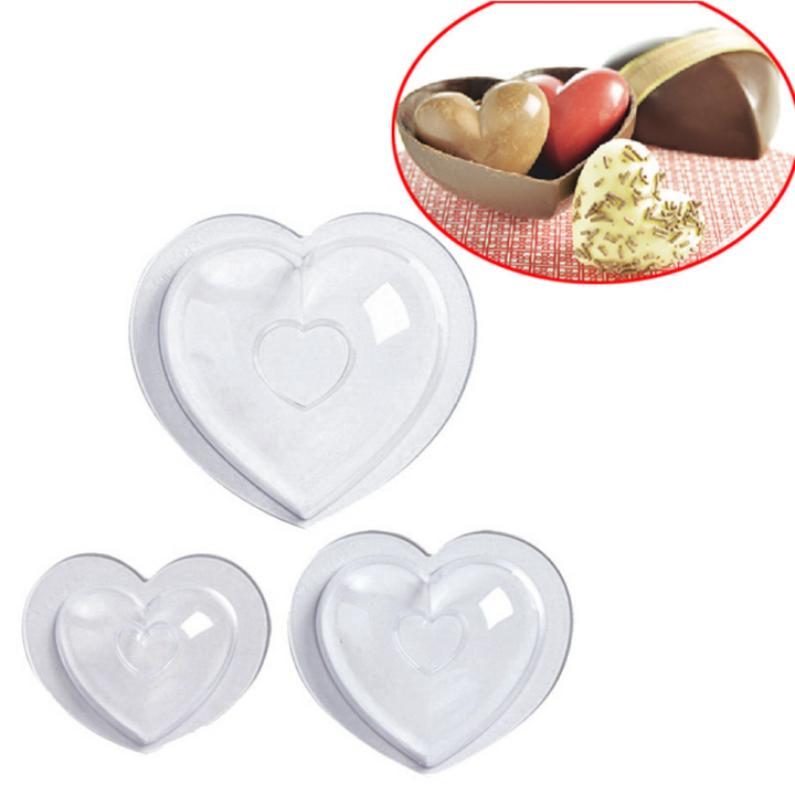 Valentine's Day Chocolate Mould Reusable Heart Shape ABS Plastic Heart Molds Non-Stick 3Pcs/Set Polycarbonate Mold for Baking