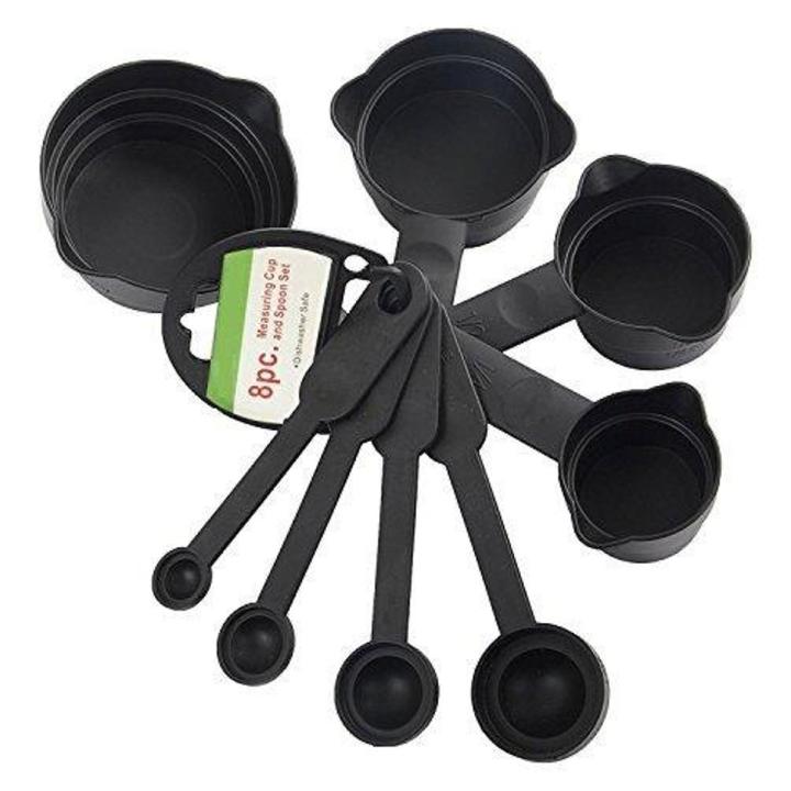 Black 8 Pcs Plastic Measuring Cup And Spoon Set