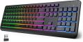 Jelly Comb Backlit Wireless Keyboard, 2.4G Rechargeable Cordless Illuminated Keyboard, Full Size Ergonomic RGB Backlit Gaming Keyboard with Foldable Stand for PC, Laptop, Computer, Desktop, Office model IWG-DHXKB02. 