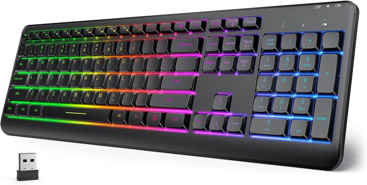 Jelly Comb Backlit Wireless Keyboard, 2.4G Rechargeable Cordless Illuminated Keyboard, Full Size Ergonomic RGB Backlit Gaming Keyboard with Foldable Stand for PC, Laptop, Computer, Desktop, Office model IWG-DHXKB02