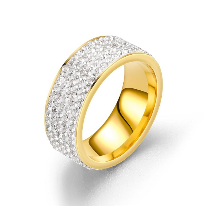 Yiwu futian market wholesale Fashion Jewelry Titanium Steel Five Row Diamond Rings Stainless Steel men Diamond Rings