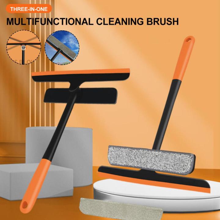 Multifunctional Window Cleaning Wiper, 3-in-1 Glass Cleaning Tool Kit, Glass Brush Scraper Rotatable, Scrubbing Sponge & Mesh Screen Cleaner, Household Window Scraping Window