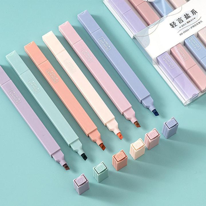 6Pcs/Set Highlighter Pen Kawaii Double Head Candy Color Markers Fast Dry Resaltadores Color Pastel School Stationery Supplies