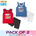 Dayz - Stylish Fancy Pack Of 2 Kids Printed Sando Shirt With Jersey Short Suit (Unisex). 