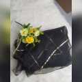Dupatta Lace Net Dupatta Net Fabric - Black - For Women Dyeable With Golden Lining And Border -  Net Dupatta for Girls / Ladies & Women - Chunri - Stole - Scarf. 
